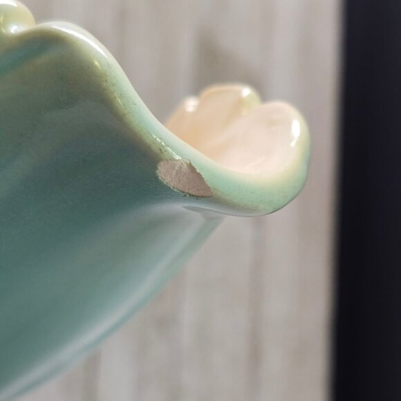 Vtg Weller Pottery Turquoise Blue Footed Bowl Shell Scalloped Design 18" Long - Picture 13 of 16